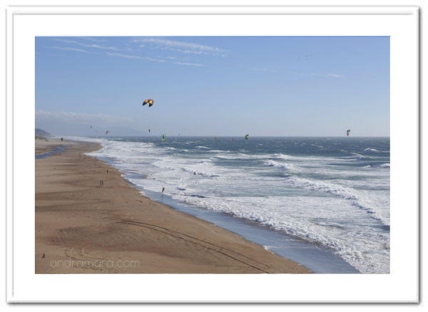 Kitesurfers take advantage of the strong winds