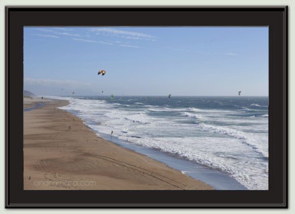 Kitesurfers take advantage of the strong winds